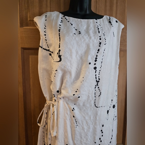 Vintage Hannoh Wessel Silk White and Black Paint Splatter Midi Dress Size 36 - Picture 5 of 12